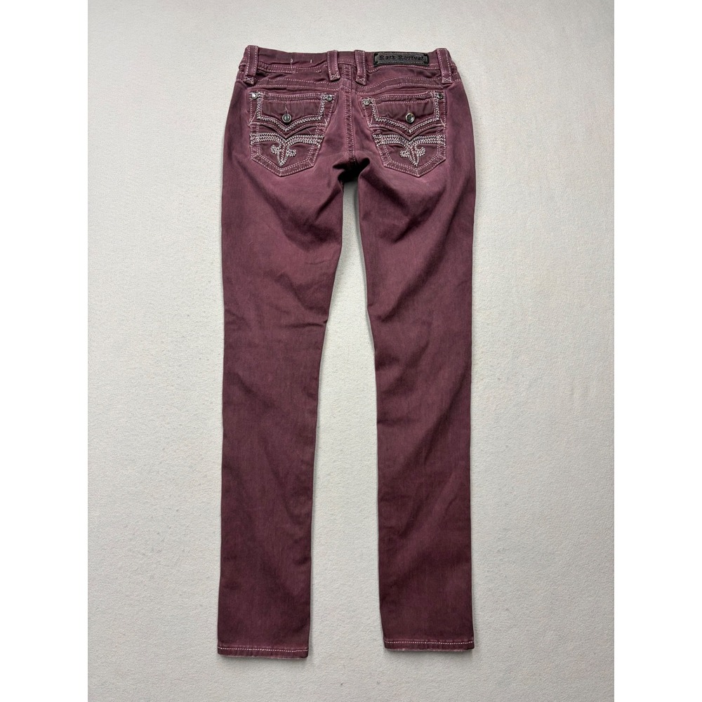 Rock Revival Skinny Jeans Womens 28 Purple Plum Embellished Fleur De Lis Y2K